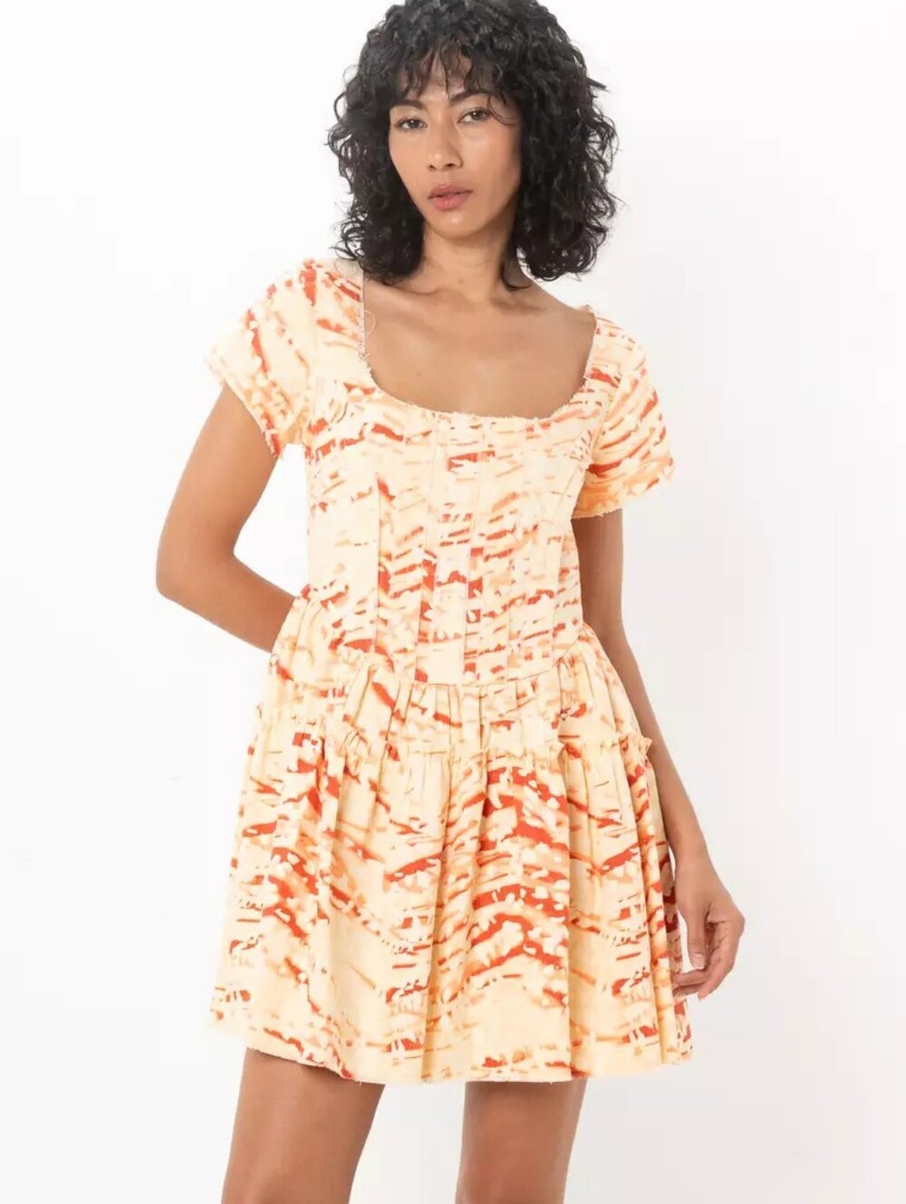 Asos Square Neck Raw‎ Edge Twill Corset Mini Dress